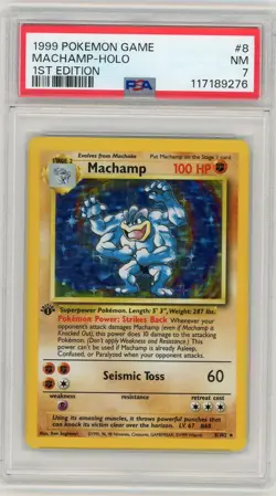 1999 POKEMON GAME #8 MACHAMP HOLO 1ST EDITION BASE SET UNLIMITED PSA 7 - Image 1