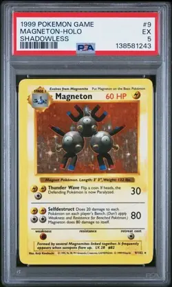1999 POKEMON BASE SET SHADOWLESS #9 MAGNETON-HOLO PSA 5 EX - Image 1