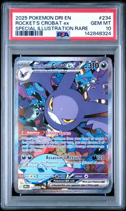 2025 POKEMON DRI EN-DESTINED RIVALS #234 TEAM ROCKET'S CROBAT EX PSA 10 - Image 1
