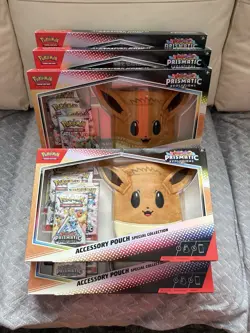 x5 Pokemon Prismatic Evolutions Accessory Pouch Special Collection Box| Sealed - Image 1