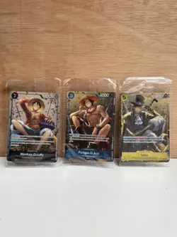 One Piece Card Game TS02 Tin Promo Bundle P073 P074 P075 Luffy Sabo Ace SEALED - Image 1