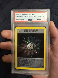 Pokemon 2000 Rocket Rainbow Energy Holo Rare Card #17/82 PSA 8 - Image 1