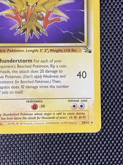 Zapdos 30/62 Fossil Non Holo Rare Vintage Pokemon TCG LP+ - Image 4