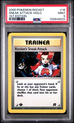 PSA 9 Rocket's Sneak Attack 16/82 Holo 1st Edition 2000 Pokemon Team Rocket - Image 1