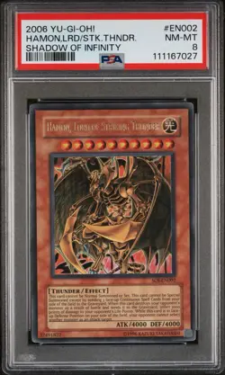 2006 Yu-Gi-Oh! Hamon, Lord of Striking Thunder SOI Unlimited Ultra Rare PSA 8 - Image 1