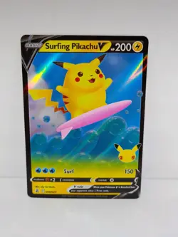 2021 Pokemon SWSH Celebrations Surfing Pikachu V #008/025 - Image 1