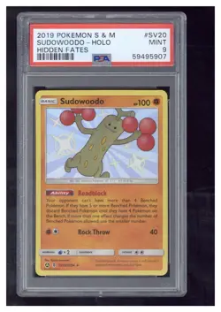 2019 Pokemon Sun & Moon Hidden Fates SV20 Sudowoodo-Holo PSA 9 - Image 1