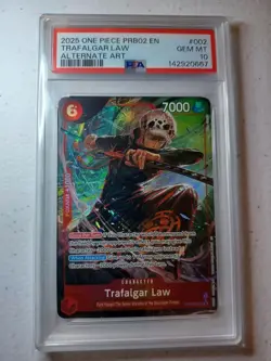 PSA 10 Gem Mint One Piece PRB02-002 Trafalgar Law Alternate Art English - Image 1