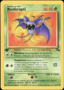 2000 Pokemon FRENCH 1st Edition Fossil Nosferapti-Zubat 57/62 NM - Image 1