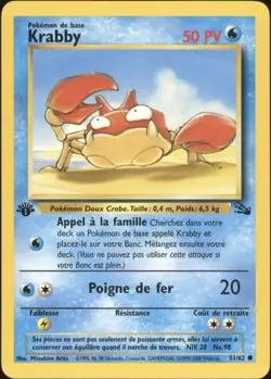 2000 Pokemon FRENCH 1st Edition Fossil Krabby 51/62 NM-MT 2 - Image 1