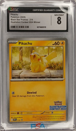 CGC NM/Mint 8 Pikachu Pokemon Card #214 Black Star Promo Illustration Contest - Image 1