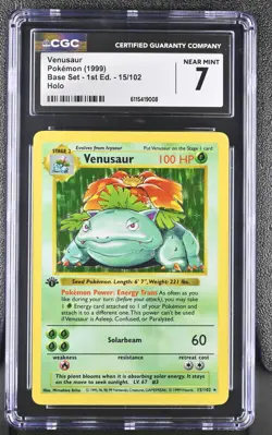 CGC 7 Venusaur 1999 Base Set 1st Edition Shadowless 15/102 Holo Pokemon Card - Image 1