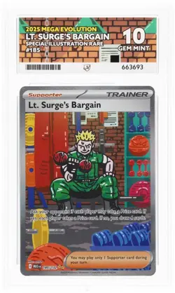 ACE 10 Lt. Surge's Bargain 185/132 Mega Evolution Holo Pokemon Card - Gem Mint - Image 1