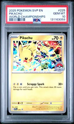2025 POKEMON SVP EN-SV BLACK STAR PROMO WORLD CHAMPIONSHIPS #225 PIKACHU PSA 10 - Image 1