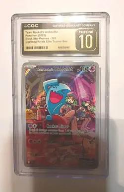 CGC Pristine 10 Pokemon Team Rocket's Wobbuffet 203 ETB Promo - Image 1