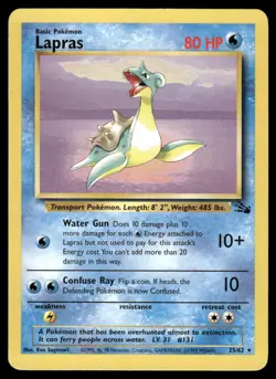 Pokemon Cards Lapras 25/62 UNLIMITED Fossil WOTC Rare LP - Image 1
