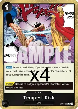 4X One Piece Card Game Tempest Kick OP07-096 Rare NM - Image 1