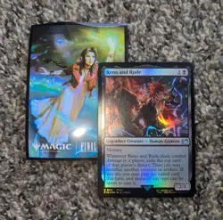 MTG Final Fantasy VII FF7 Reno Rude Foil legendary trading card + Aerith sleeve - Image 1