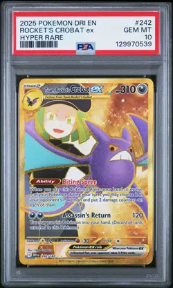 2025 Pokemon Dri EN-Destined Rivals Rocket's Crobat EX Hyper Rare PSA 10 #242 - Image 1