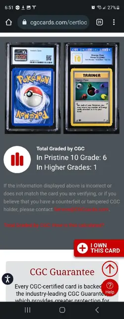 (POP 6) CGC 10 PRISTINE 2000 Pokemon Gym Heroes 1st Edition Energy Flow 122/132 - Image 4