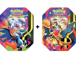 2 Pokemon TCG Mega Charizard X + Y ex Tin Bundle Sealed New - Image 1