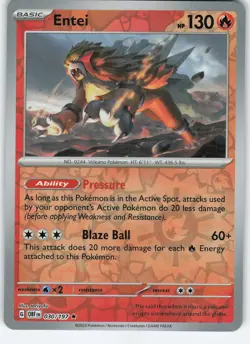 Entei 030/197 SV03: Obsidian Flames Rare Reverse Holo MP Pokemon - Image 1