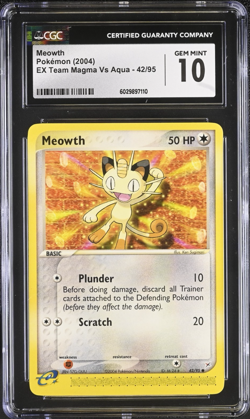 CGC 10 Gem Pokemon Card Meowth 42/95 EX Team Magma VS Aqua - Image 1