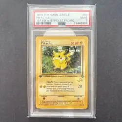 1999 POKEMON JUNGLE 1ST ED W STAMP DUELIST PROMO #60 PIKACHU PSA 9 - Image 1