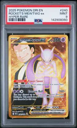 2025 POKEMON DRI EN-DESTINED RIVALS HYPER RARE TEAM ROCKET'S MEWTWO EX PSA 9 - Image 1