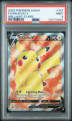 2022 POKEMON SWORD & SHIELD BRILLIANT STARS #157 FULL ART/PIKACHU V PSA 9 - Image 1