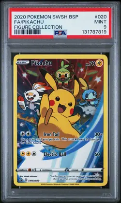 2020 POKEMON SWSH BLACK STAR PROMO FIGURE COLL #020 FULL ART/PIKACHU PSA 9 - Image 1