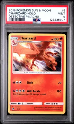 2019 POKEMON SUN & MOON DETECTIVE PIKACHU #5 CHARIZARD-HOLO PSA 9 - Image 1