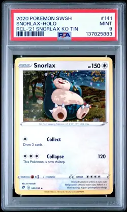 2020 POKEMON SWORD & SHIELD REBEL CLASH #141 SNORLAX-HOLO PSA 9 - Image 1