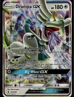 Drampa GX Ultra Rare SM - Guardians Rising 115/145 Colorless Pokemon Card TCG - Image 1