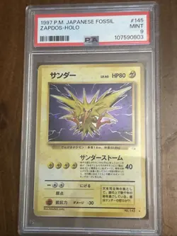 1997 Pokemon Japanese Zapdos Holo Rare Fossil #145 PSA 9 Mint - Image 1