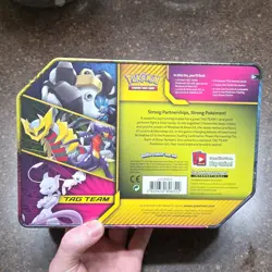 Pokemon Tag Team Mewtwo & Mew Tin TCG 2019 Purple Yellow Metal Booster Packs - Image 2