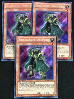 YUGIOH HEROIC CHALLENGER AMBUSH SOLDIER NUMH-EN010 1ST SECRET X3 NM - Image 1