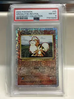 Growlithe Reverse Foil #45 2002 Pokemon Legendary Collection PSA 8 250001 - Image 1