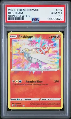 PSA 10 GEM MINT Reshiram Shining Fates Amazing Rare Holo English Pokemon 017/072 - Image 1