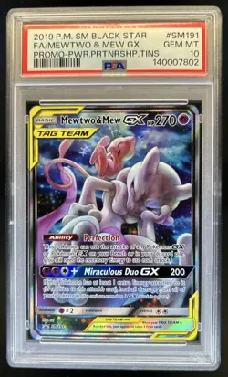 2019 Pokemon SM Black Star Promos Mewtwo & Mew #SM191 PSA 10 - Image 1