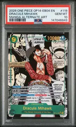 2026 ONE PIECE OP14 #119 EB04 The Azure Sea's Seven Dracule Mihawk Manga PSA 10 - Image 1