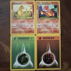 Charmander 46/102 & Charmeleon ￼24/102 ￼Base Set Vintage Pokemon Card Lot NM MP - Image 1
