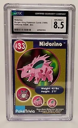 Nidorino #33 Burger King PokeTrivia 1999 Pokemon Trading Card Graded CGC 8.5 - Image 1