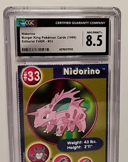 Nidorino #33 Burger King PokeTrivia 1999 Pokemon Trading Card Graded CGC 8.5 - Image 3