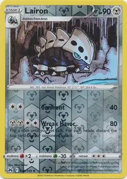 Pokemon Crown Zenith Lairon Reverse Holo 088/159 - Image 1