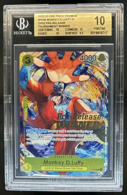 2022 One Piece OP03 Pre-Release Tournament Winner Monkey D Luffy #P-036 BGS 10 - Image 1