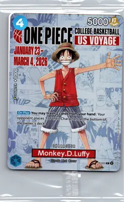 One Piece Monkey D. Luffy US Voyage College Basketball Promo Card (Sealed) - Image 1