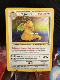 Dragonite 4/62 Holo Fossil Set WOTC 1999 Heavy Played Vintage Pokemon - Image 1