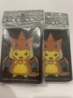 Poncho Pikachu Mega Charizard Card Sleeves x32 2 Packs Pokemon Center Limited - Image 1