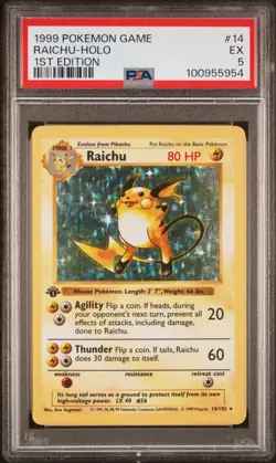 Pokemon Raichu Base Set Shadowless 1st Edition Holo Rare #14 PSA 5 - Image 1
